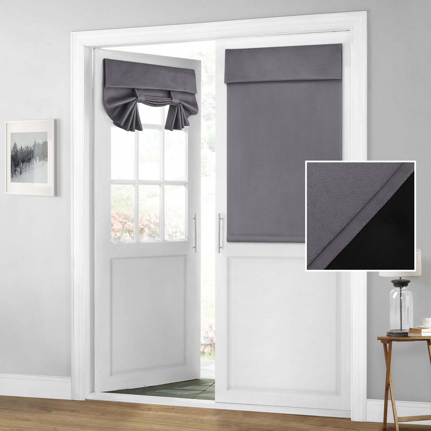 Homeideas 100% Blackout French Door Curtains, Privacy Door Curtains For Door Window, 30 X 40 Inch Room Darkening Curtains, Thermal Insulated Door Window Shades For Bedroom, (1 Panel, Grey)